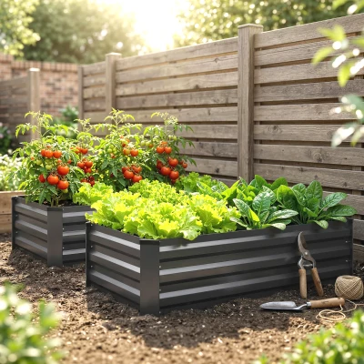 Set de 2 jardiniere pentru grădină, din oțel, 100x60x30cm, gri