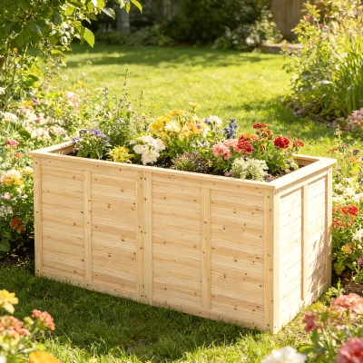 Outsunny Houten hoogbed 152 x 77 x 77 cm verhoogd diep kruidenbed met open bodem en verstevigingsstangen