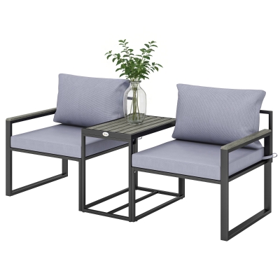 Outsunny Mobilier Balcon 3P 2 Fauteuils Table Coussins Gris