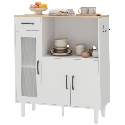 HOMCOM Buffet Cuisine Blanc Chêne 80x34x91cm Tiroir 2 Armoires