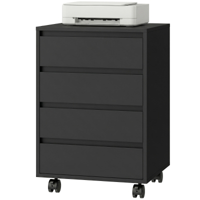 HOMCOM Caisson Bureau 4 Tiroirs Bois Noir sur Roulettes