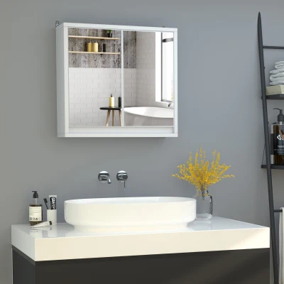 HOMCOM Armario de Baño con Espejo con 2 Puertas y Balda Ajustable Mueble Colgante de Estilo Moderno 48x14,5x45 cm Blanco
