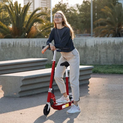 HOMCOM Foldable Electric Scooter for Teens Over 7 years old 12V Battery 120W-Red