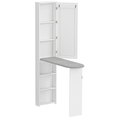 HOMCOM Faltbar Bügelbrettschrank mit Tür internen Regalen Spiegel Platzsparend Bügeltisch für Wäschepflege 106x35x174 cm Weiß