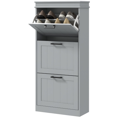 HOMCOM Armoire à Chaussures 3 Portes 15 Paires Gris 54x24x117,5cm