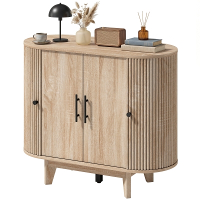 HOMCOM Buffet Ovale Chêne 4 Portes 90x40x76cm Salon Rangement