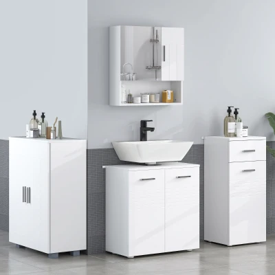 kleankin Armario de Baño con 2 Puertas y 2 Estantes Ajustables de 7 Niveles Mueble Auxiliar de Almacenaje para Salón Cocina Antivuelco 60x30x80 cm Blanco