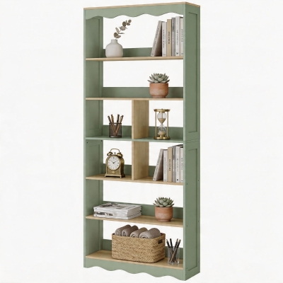 HOMCOM Bibliothèque 6 Niveaux Bois Vert 76x24x180cm
