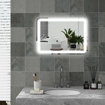 HOMCOM Espejo de Baño con Luces LED 50x70 cm Espejo de Pared Antivaho con 3 Temperaturas de Color Regulable Función de Memoria