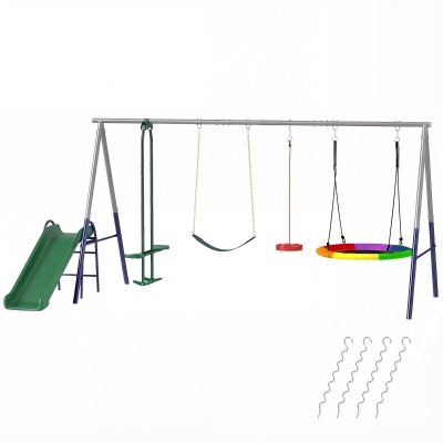 AIYAPLAY Portique Enfants 5 en 1 Toboggan & Balançoires Réglables