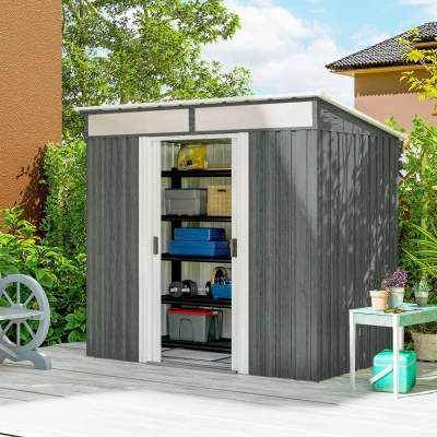 Outsunny Metal Garden Shed Lockable with Foundation Light Grey