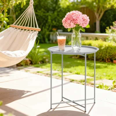 Outsunny Steel Tray Top Garden Table - White