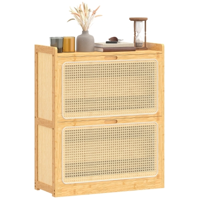 HOMCOM Meuble à Chaussures Bambou Rotin 2 Tiroirs 69x29x83cm