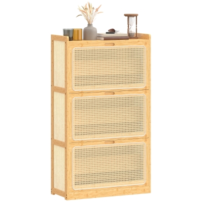 HOMCOM Meuble à Chaussures Bambou Rotin 3 Compartiments 69x119cm