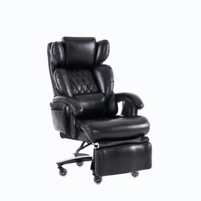 Sillón ejecutivo con función de masaje y calefacción, silla de oficina ergonómica con piel sintética, reposapiés extensible, 88 x 70 x 112,5 cm, Negro