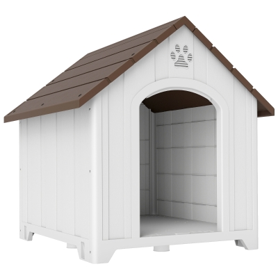 PawHut Casota para Cães Exterior Extragrande em Plástico com 2 Janelas, Base Elevada, Estacas Castanho Escuro