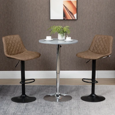 HOMCOM Juego de 2 Taburetes de Cocina Taburetes Altos con Altura Ajustable Asiento Giratorio 46,5x51x86-106 cm Marrón