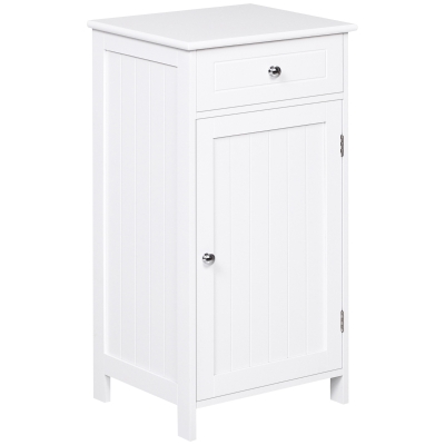 kleankin Armario de Baño con 1 Cajón 1 Puerta y Estante Ajustable Interior Mueble Auxiliar de Almacenaje 43x34x77 cm Blanco