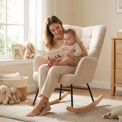 HOMCOM Berber Fleece Wingback Rocking Chair Beige