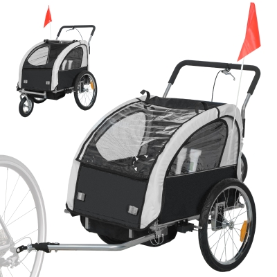 HOMCOM 2-Seat Bike Trailer with Harness Black