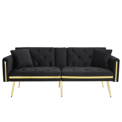 Two-Seater Convertible Sofa Bed with 3-Level Adjustable Backrest, 174L x 76W x 71.5H cm, Black