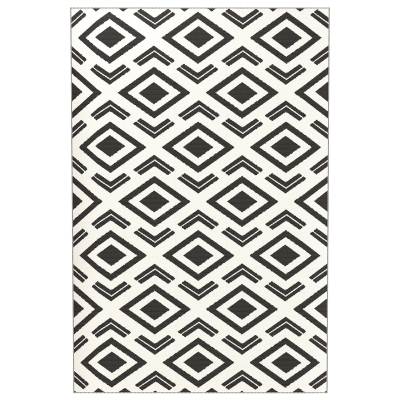 Outsunny Outdoor Teppich robuster Wetterfest Outdoorteppich mit Tragtasche, faltbar Carpet Boho-Style 182 x 274 cm Schwarz+Weiß
