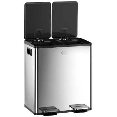HOMCOM Poubelle Cuisine 40L Double Seaux Amovibles Fermeture Douce