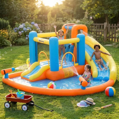 AIYAPLAY 5-in-1 Inflatable Bouncy Castle Dual Slides Pool Blower