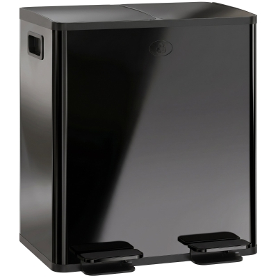HOMCOM 2 x 20L Dubbele Prullenbak, Pedaalbediening, Gemakkelijk Schoon te Maken, Roestvrij Staal, Kunststof, Zwart