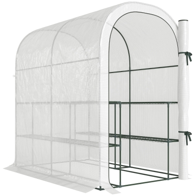 Outsunny Walk-in Greenhouse with Shelves PE Cover White
