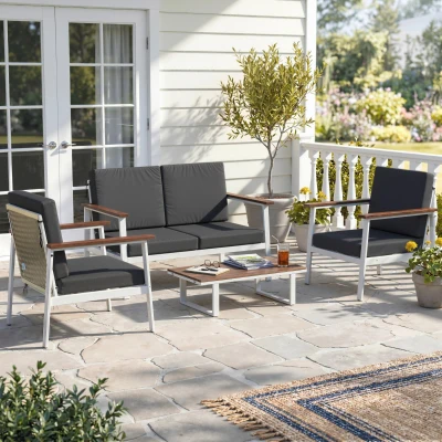 Outsunny Set Divani da Giardino 4 Posti Naturale