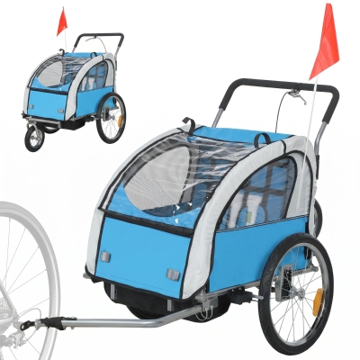 HOMCOM 2-Seat Bike Trailer with Harness Blue