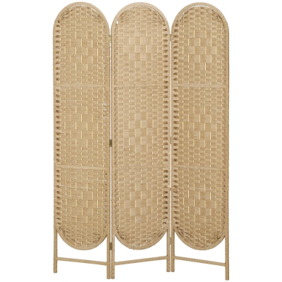 HOMCOM Paravent 3 Panneaux 120x170cm Tissé Main Pliable Naturel