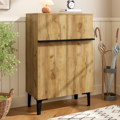 Space-Saving Entryway Storage with Adjustable Shelves and Large Capacity, 60L x 34.5W x 95H cm, Black+Wood