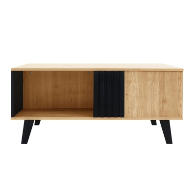 Stylish Coffee Table with Practical Storage and Wood‑Coloured Surface, 100L x 60W x 45H cm, Black+Wood