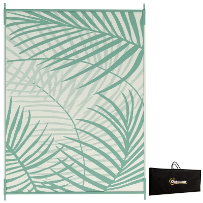 Outsunny Outdoorteppich Terrassenteppich, wetterbeständig, modernes Design, 365 cm x 274 cm x 0,3cm, Grün + Creme