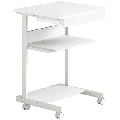 HOMCOM Roll-Schreibtisch mit Schublade und Regalen, 4 Räder, kompakt, Spanplatte, Metall