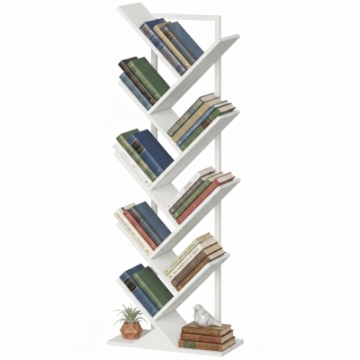 HOMCOM Étagère-Arbre 9 Niveaux Acier Blanc Rangement CD/DVD