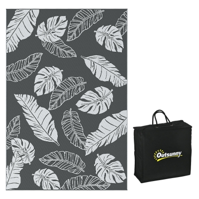 Outsunny Outdoor Wendeteppich, wasserfest, Blattmuster, 182x274cm, Grau/Weiß