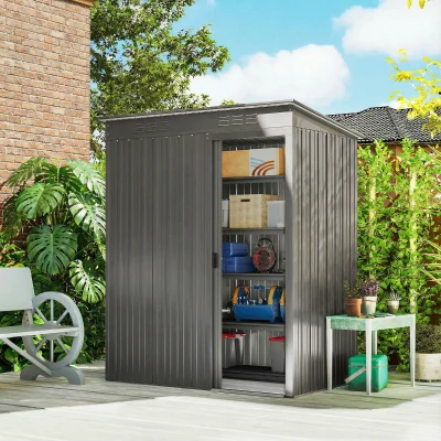 Outsunny Metal Garden Storage Shed Waterproof Light Grey 5x3.5ft