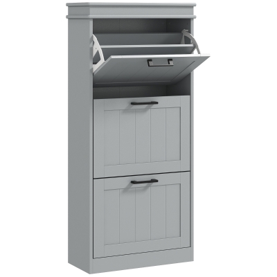 HOMCOM Schuhschrank, Schuhschrank 3 Klapptüren 15 Paar, verstellbare Regale, 54 x 24 x 117,5 cm, grau