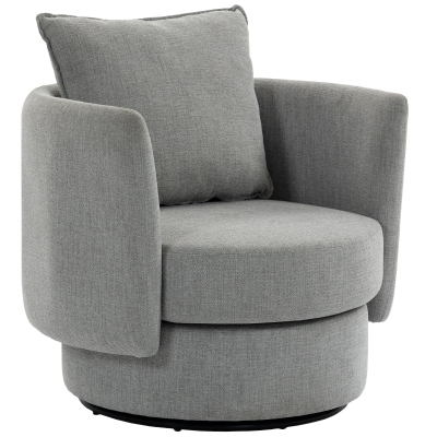 HOMCOM Fauteuil Pivotant Tissu Lin Gris Clair Club Détente