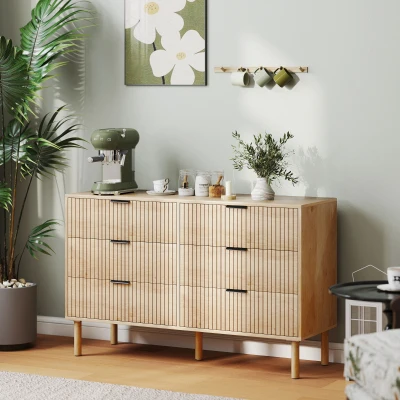 HOMCOM Cajonera 6 Cajones en Madera para Dormitorio y Recibidor Estilo Nórdico, 120x39,5x75 cm, Roble