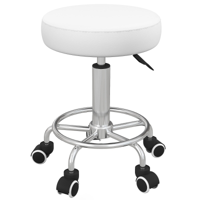 Vinsetto Tabouret Salon Réglable Similicuir Ø42cm Blanc