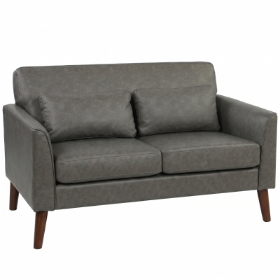 HOMCOM 2 Seater Sofa, 132 cm Modern Small Sofa with Solid Wood Legs and 2 Pillows for Small Space, Grey
