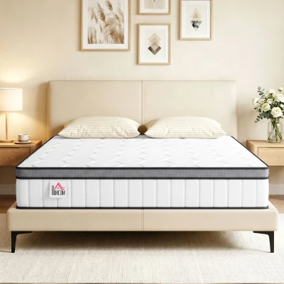 HOMCOM Saltea 140 x 190 cm, grosime 20 cm, saltea cu arcuri individuale 7 zone spumă cu memorie infuzată cu gel răcoritor