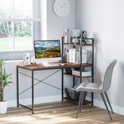 HOMCOM scrivania per computer con ripiani 120x64x121cm marrone, nero