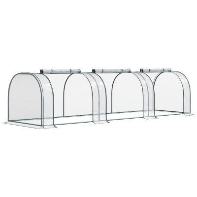 Outsunny PVC Tunnel Greenhouse - Plant Grow House with Steel Frame for Garden Backyard, Zipper Doors, 350Lx100Wx80H cm, Transparent