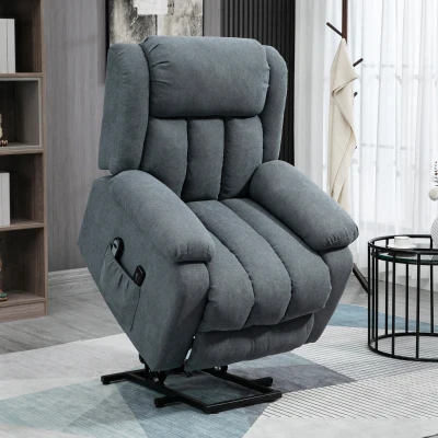 HOMCOM Sillón Eléctrico Elevador Reclinable 135° en Tejido Efecto Lino con Reposapiés Gris