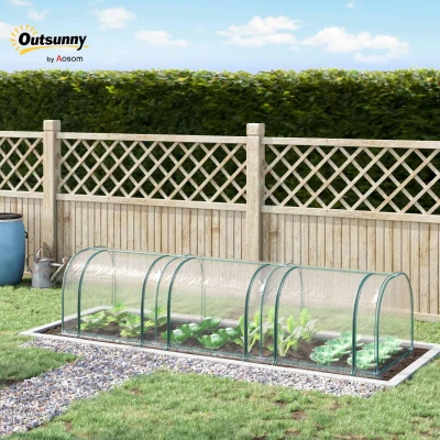 Outsunny PVC Tunnel Greenhouse - Plant Grow House with Steel Frame for Garden Backyard, Zipper Doors, 350Lx100Wx80H cm, Transparent
